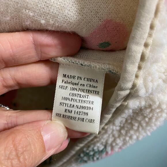 New In Women Cream Floral Print Corduroy Inserts Full Zip Sherpa Jackets Size M - Picture 8 of 9